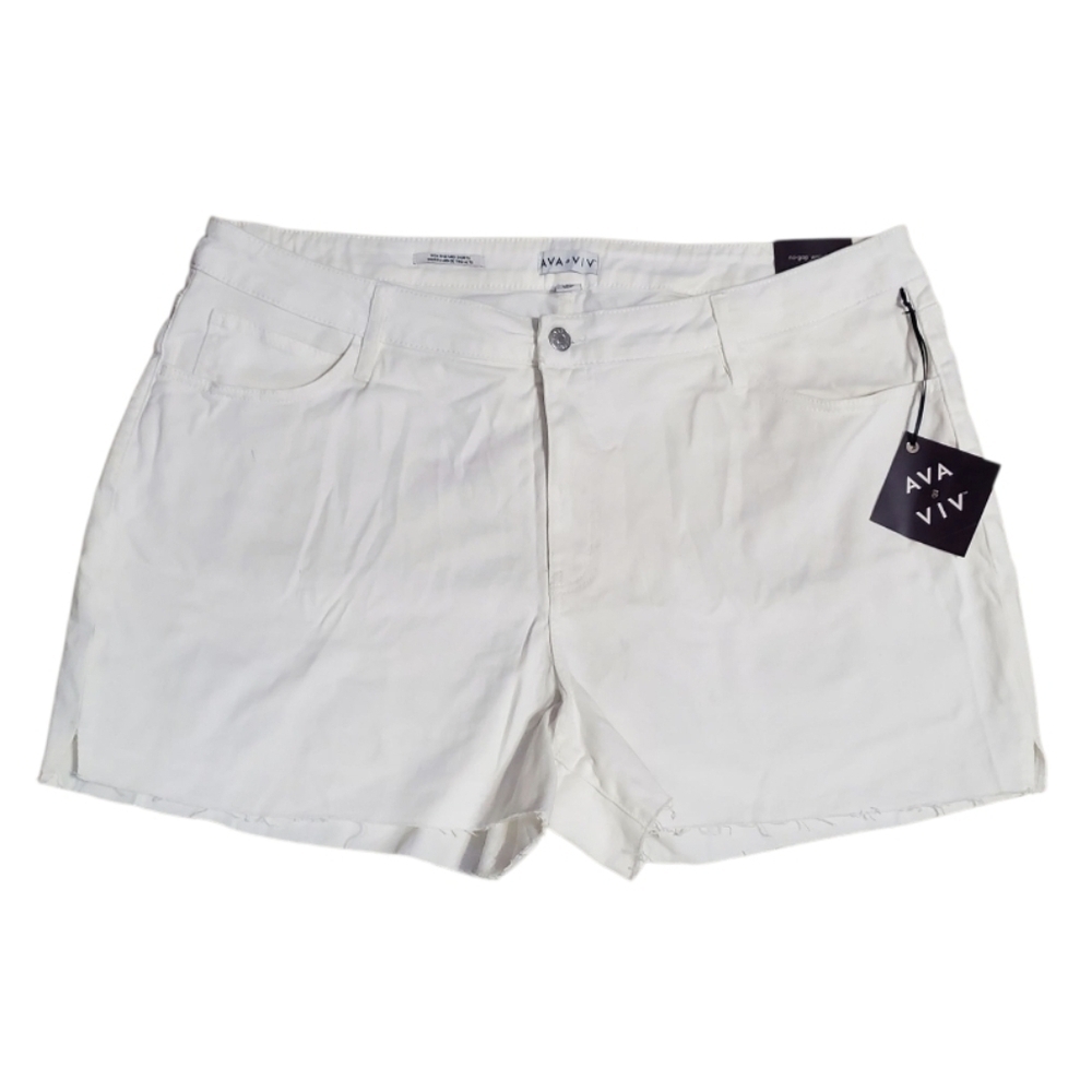 NWT Ava & Viv Women's High Rise Midi Jean Denim White Shorts 22